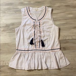 Copper Key White Pom Tie Up Tank Peplum Bottom